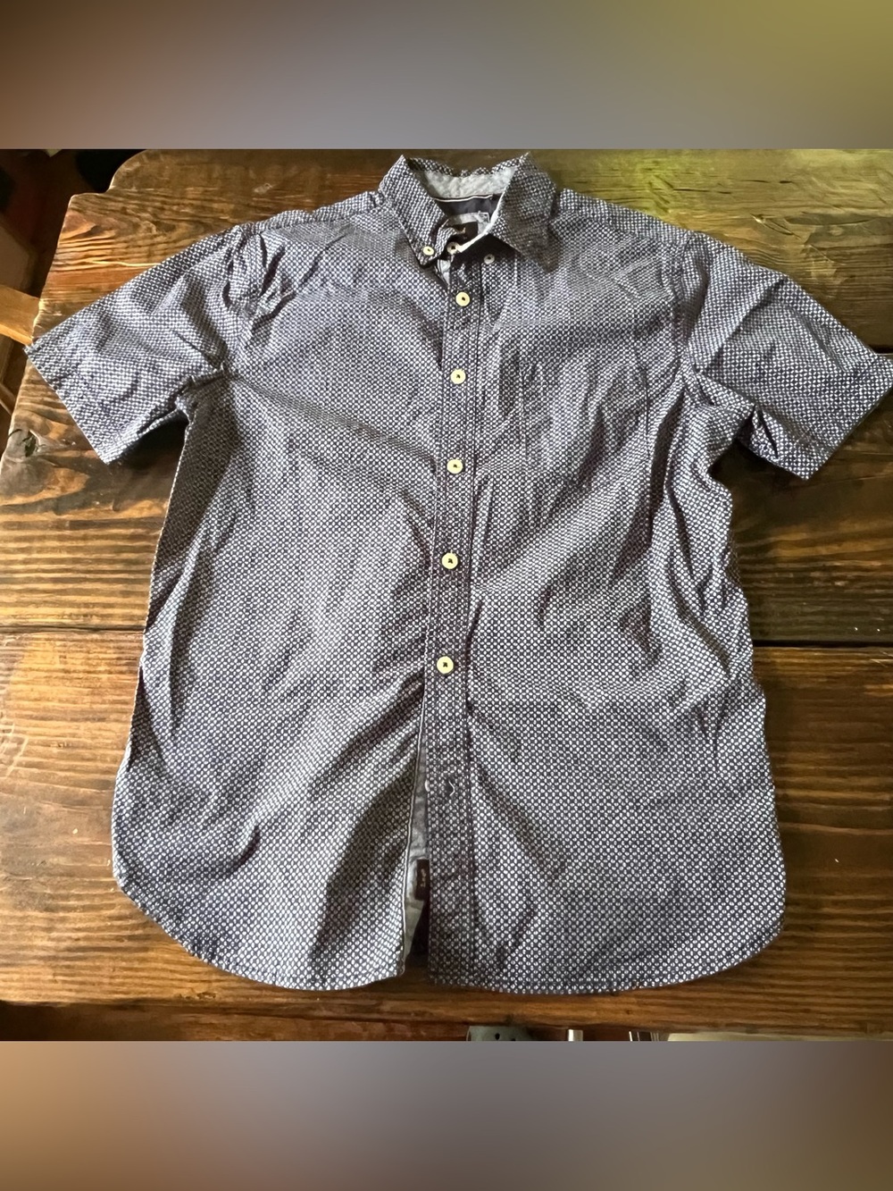 Mens Lee Short Sleeve Blue Pattern Button Down Shirt Size M